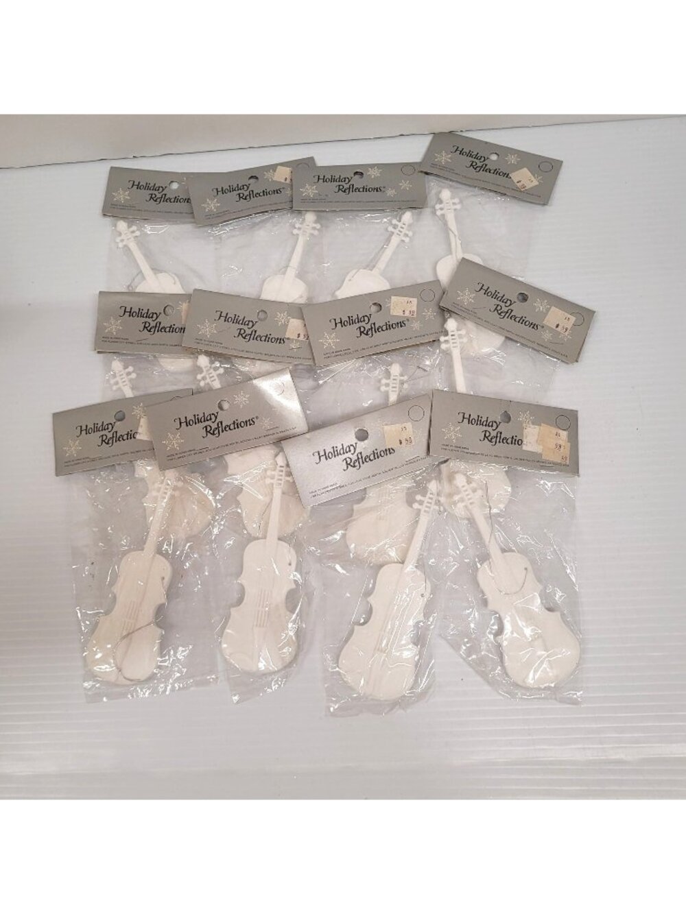 Holiday Reflections Lot 12 White Violin/Cello Plastic Ornaments New Old Stock